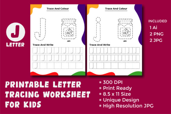 Tracing, Coloring, and Writing Letter J